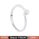 Anel Prateado Solitário com Zircônia