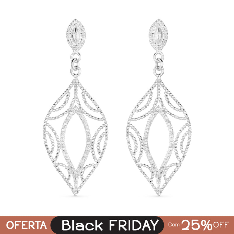 Brinco Prateado Folha de Gala