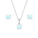 Conjunto de Coração Azul em Zircônia Prata 925