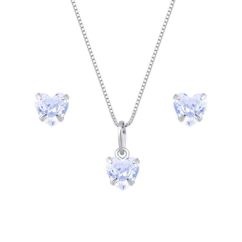 Conjunto de Coração Roxo em Zircônia Prata 925