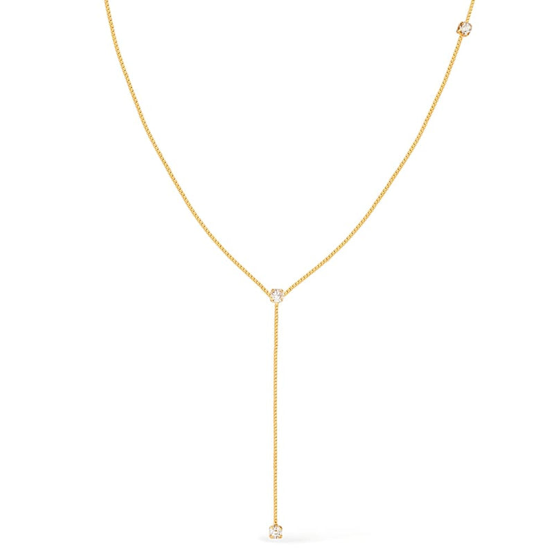 Colar Dourado Gravatinha com Pontos de Luz em Zircônia