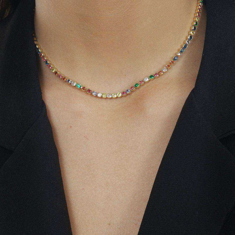 Colar Dourado Chocker Riviera Pedras Coloridas - Galeria