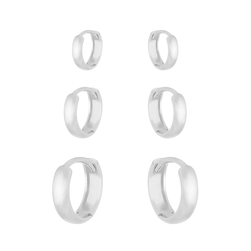 Trio de Argolas Lisas em Prata 925