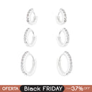 Trio de Argolas Cravejadas de Zircônias em Prata 925