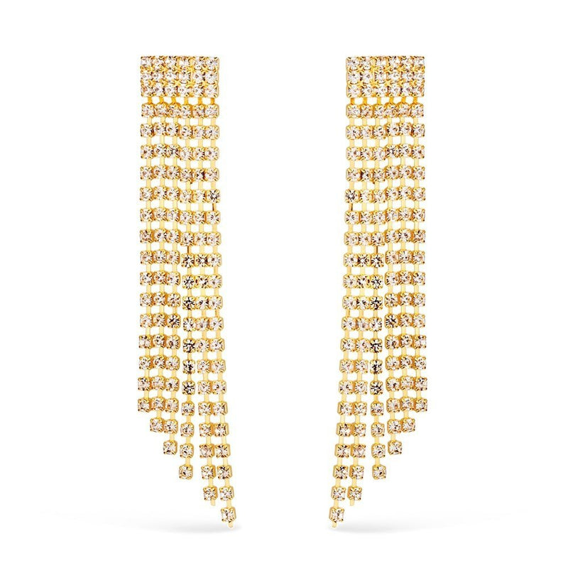 Brinco Dourado de Luxo com 123 Pedras de Strass